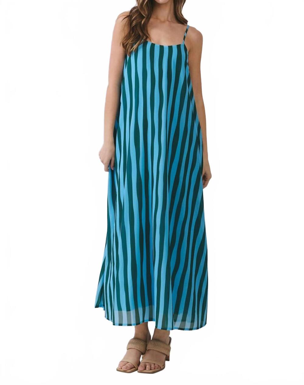 NEW TCEC hanna vertical striped scoop neck slip maxi dress in blue